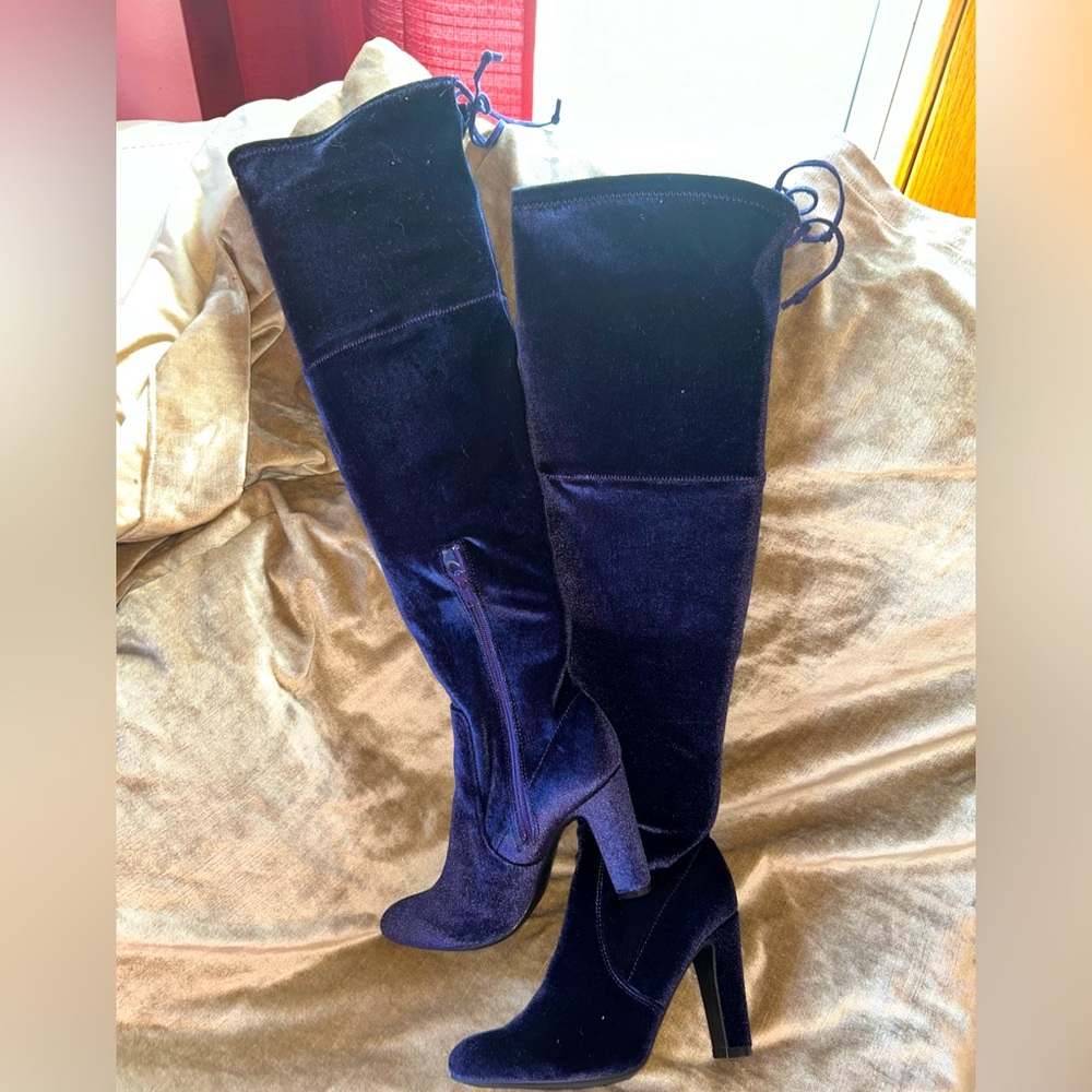 UNISA Royal Blue Velvet Over-The-Knee Boot - NEW NEVER WORN